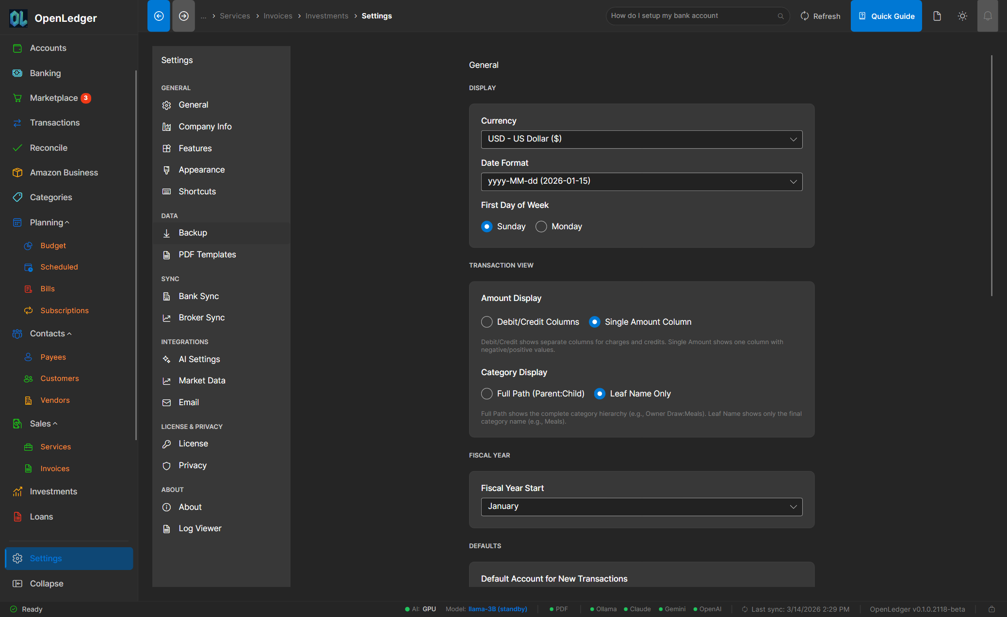 OtterLedger Settings