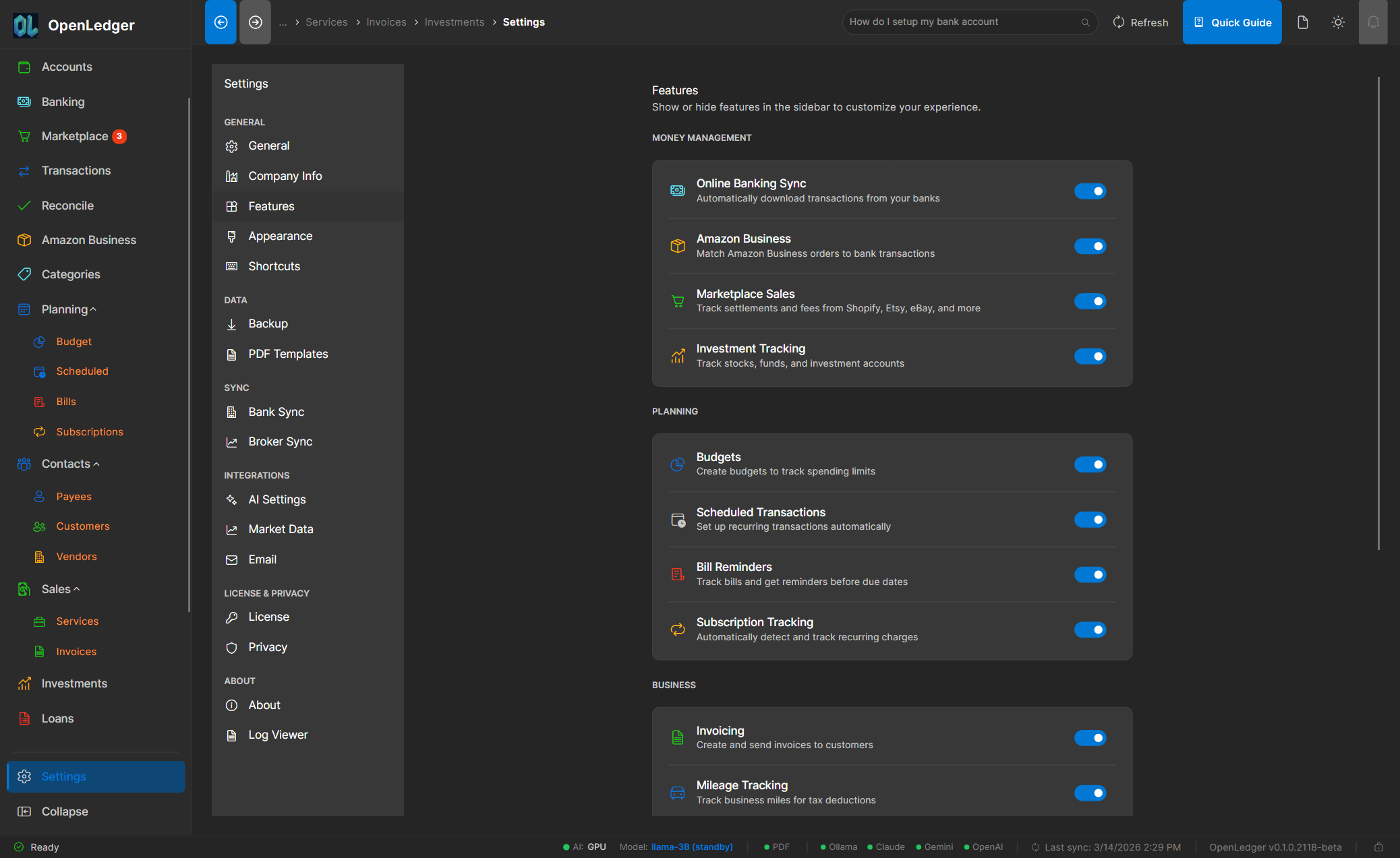 OtterLedger Settings
