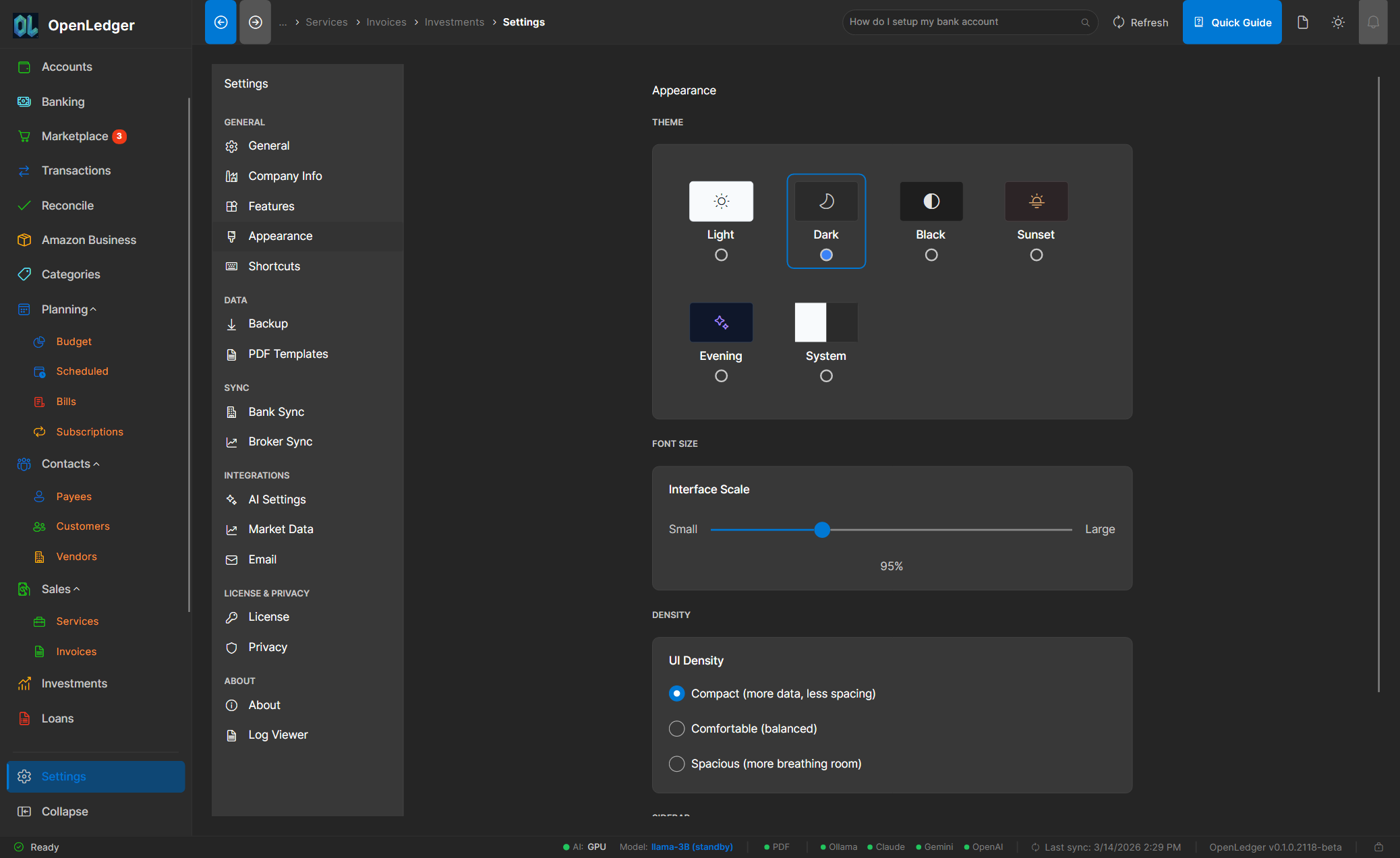OtterLedger Settings