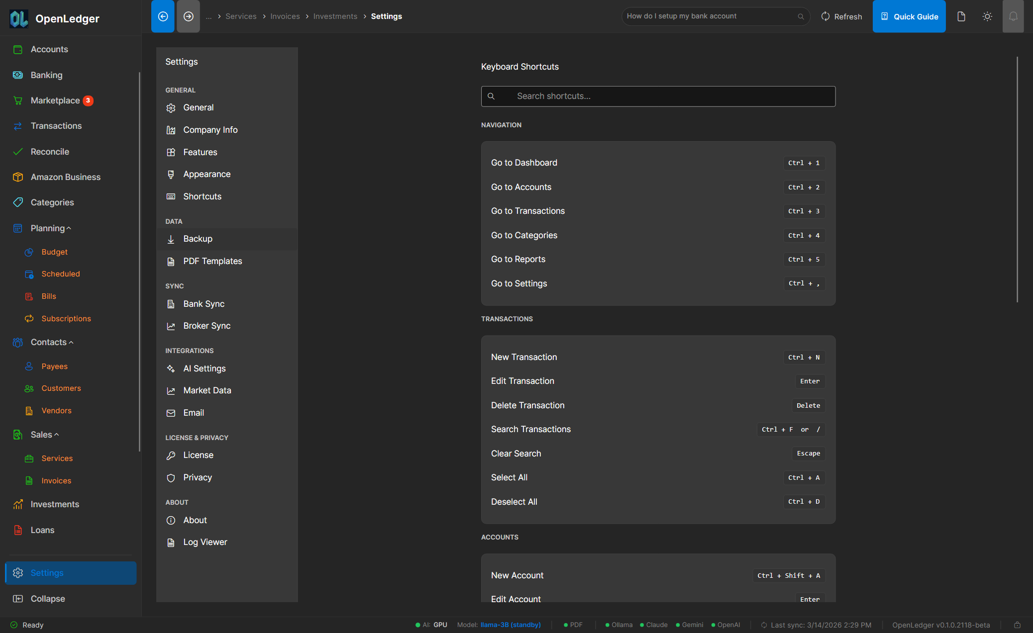 OtterLedger Settings