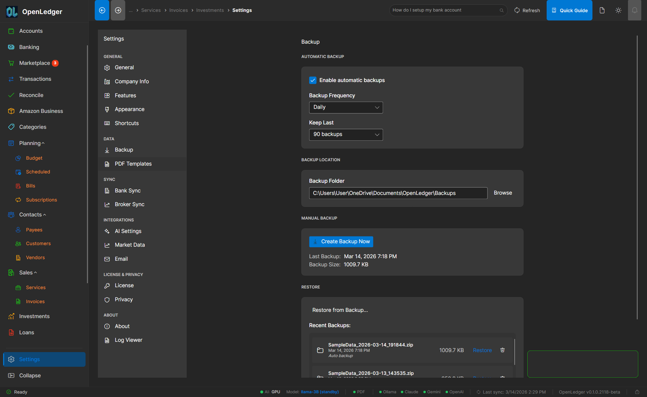 OtterLedger Settings
