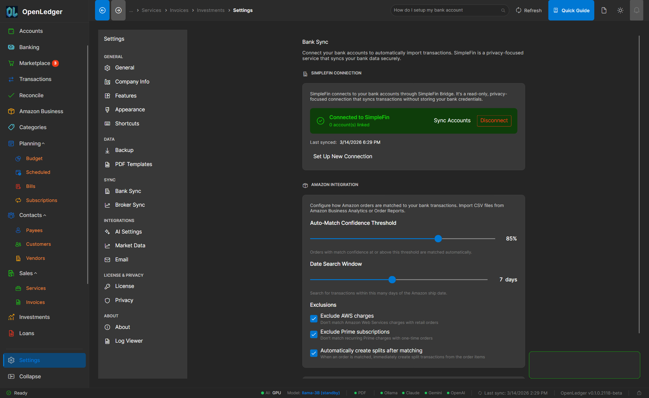 OtterLedger Settings
