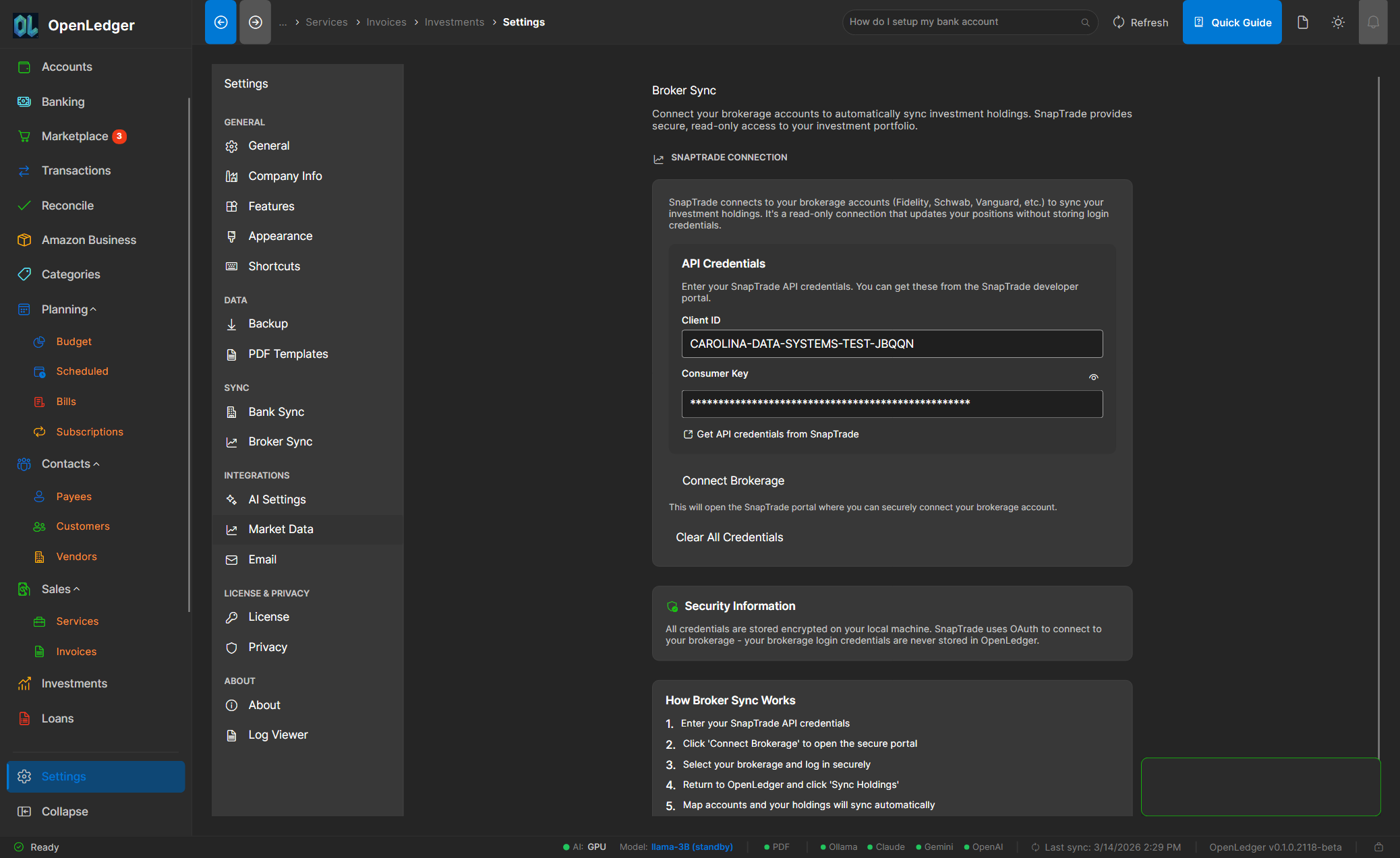 OtterLedger Settings