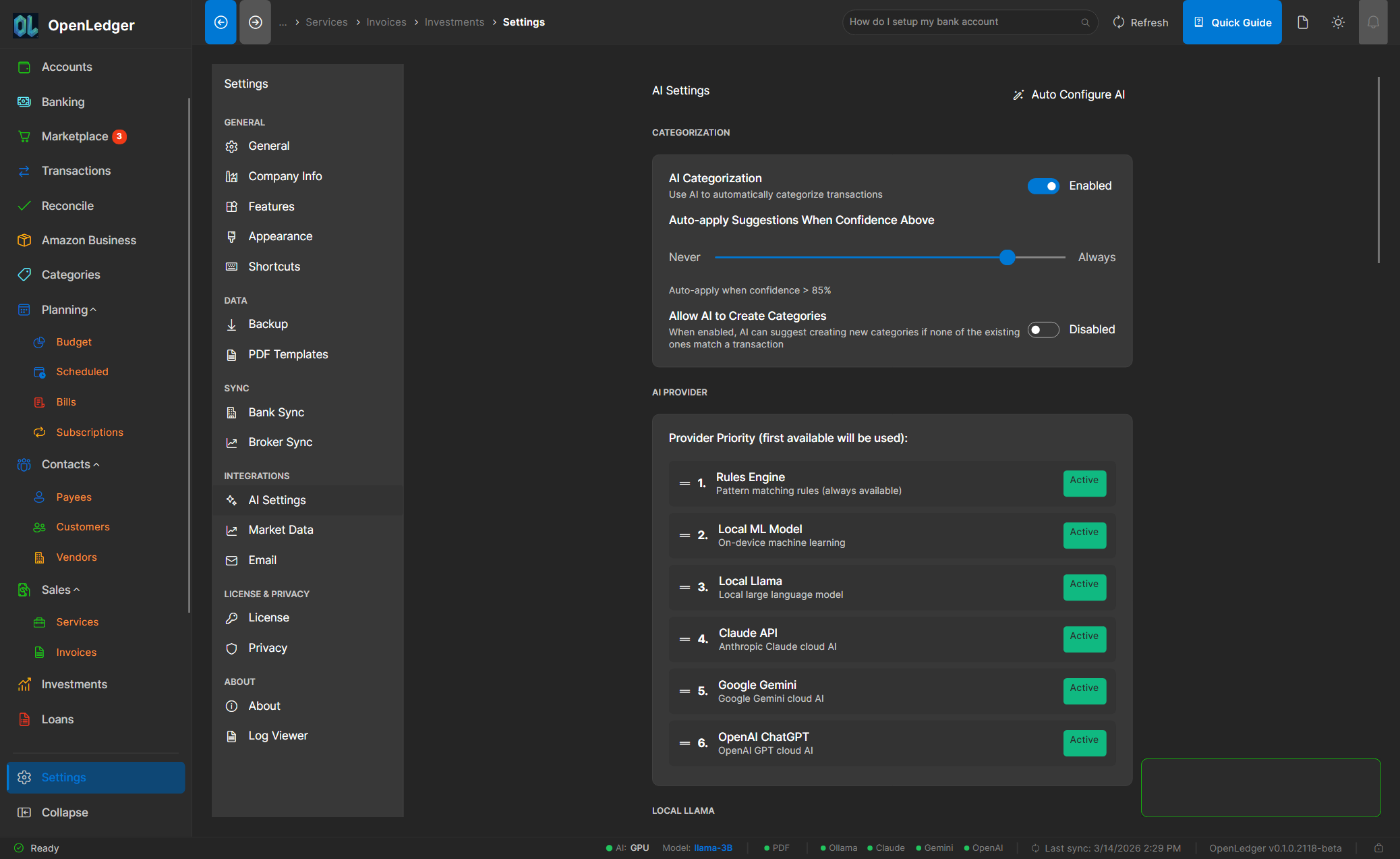 OtterLedger Settings