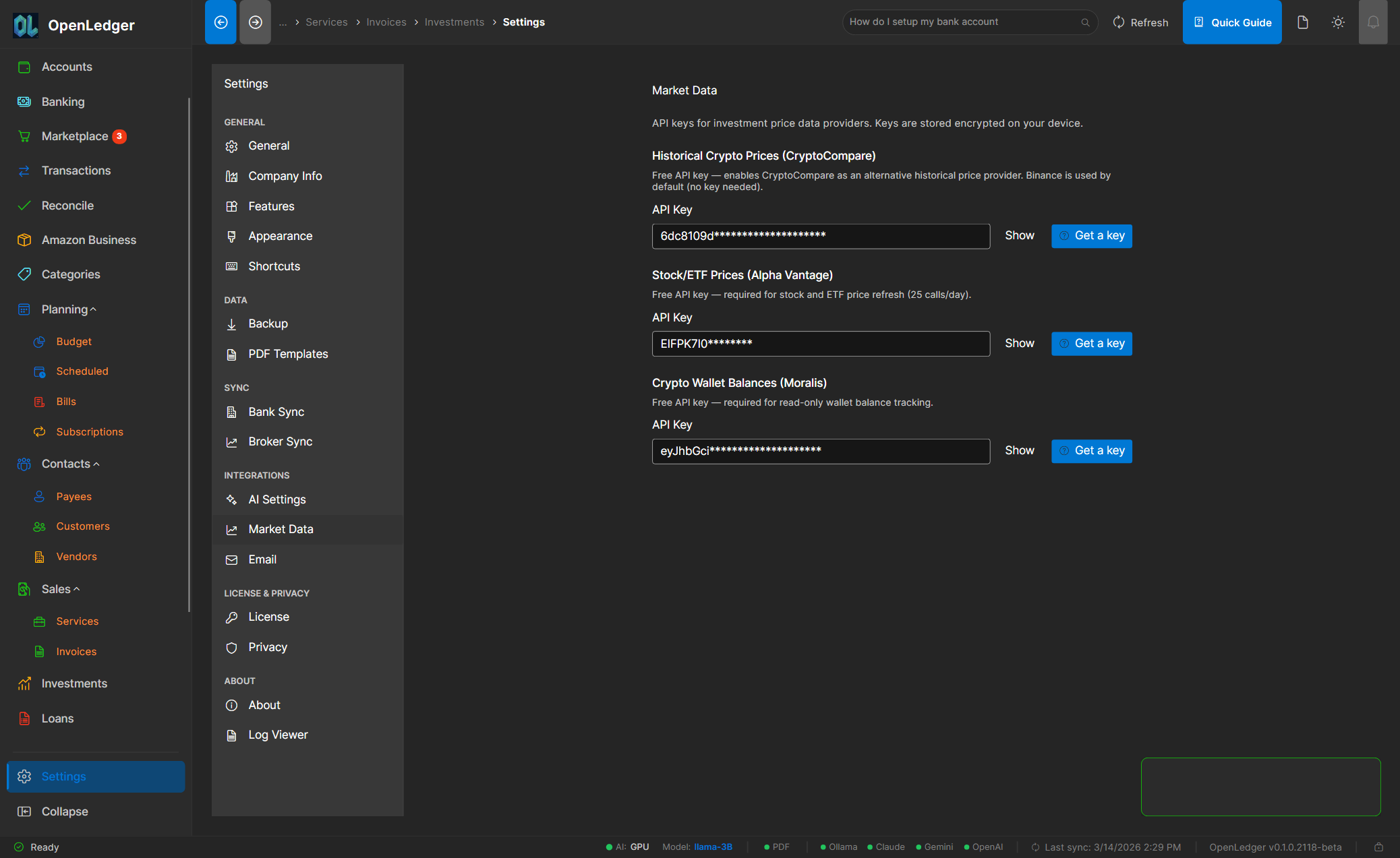 OtterLedger Settings