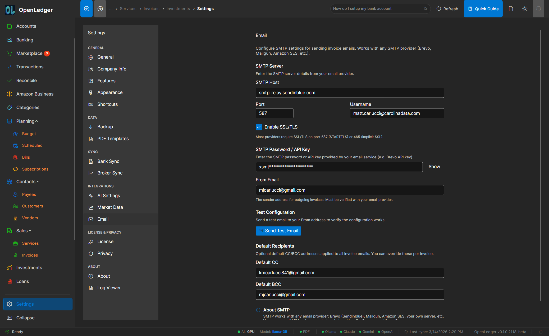 OtterLedger Settings