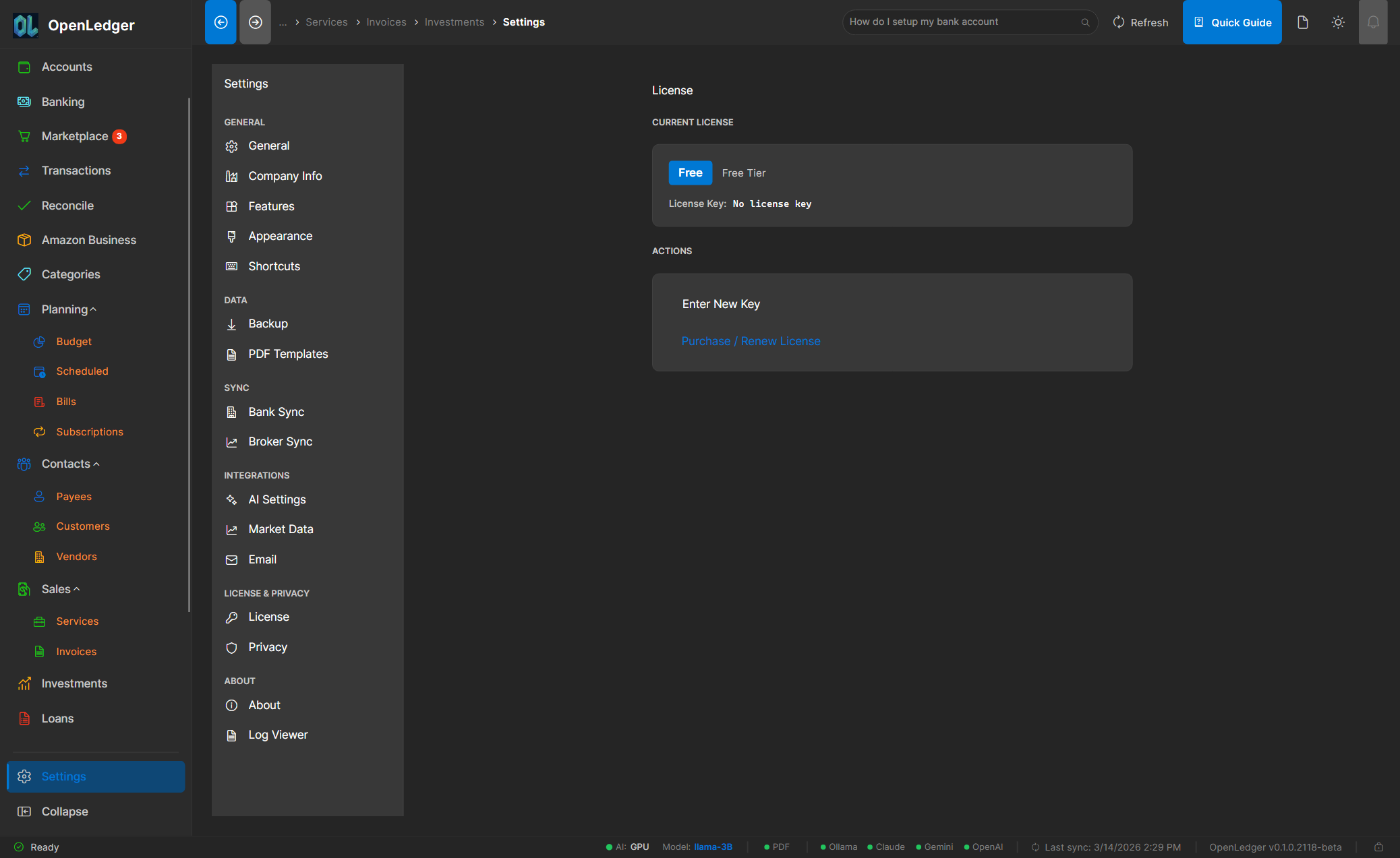 OtterLedger Settings