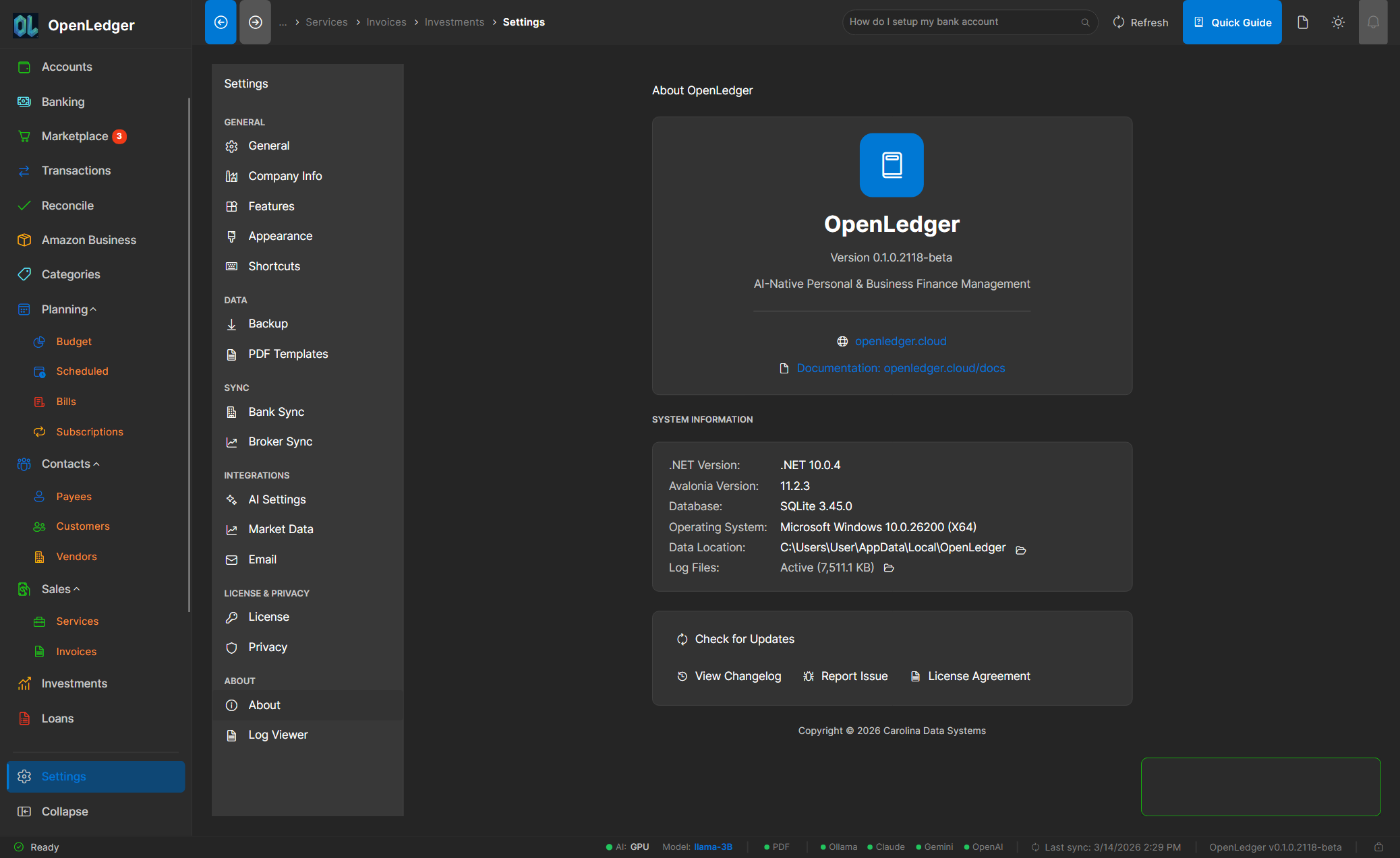 OtterLedger Settings