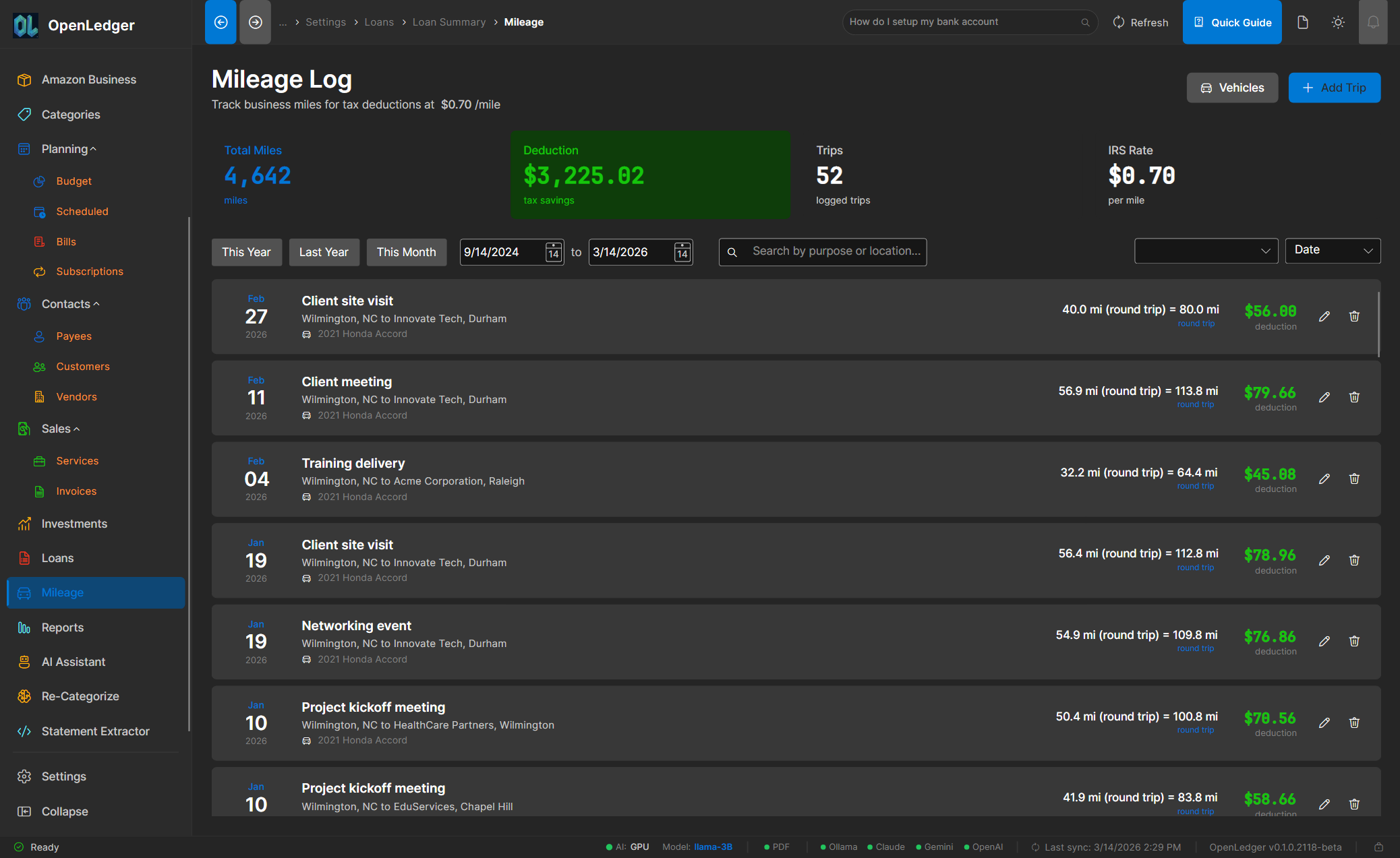 OtterLedger Mileage